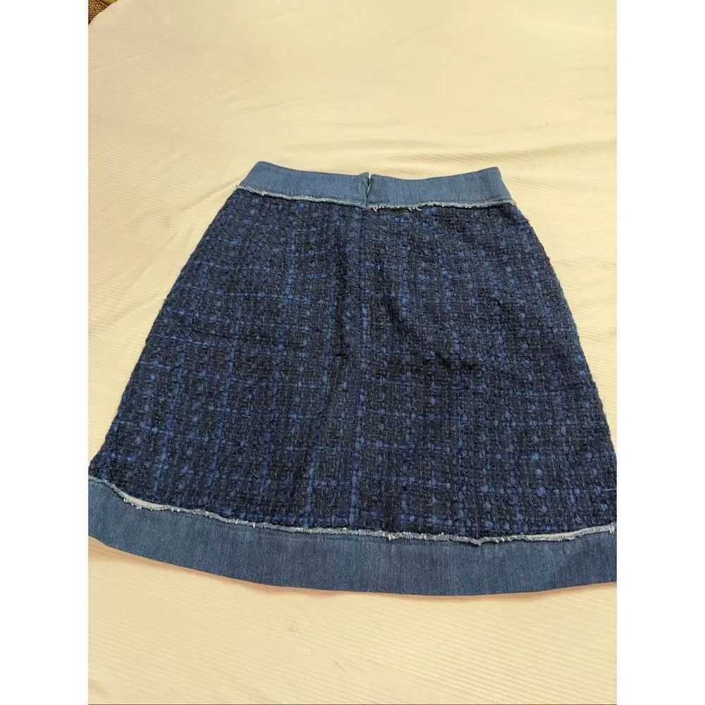 Kate Spade Blue Denim Tweed Mini Skirt Size 0 New